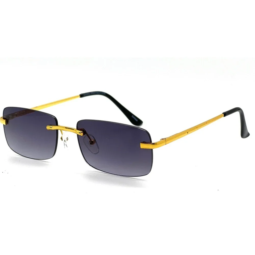 Rimless Sunglasses Gold Frame Black Lens Rectangle‎ Fashion Sun Glasses Hip Hop